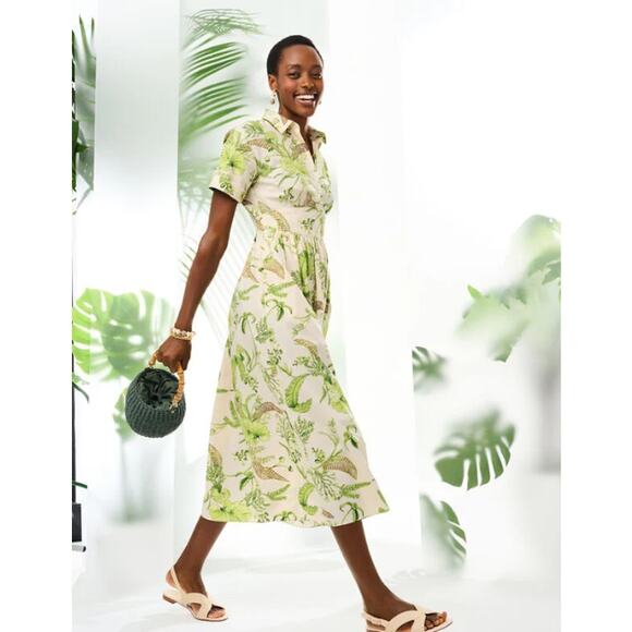 Talbots Petites SZ M Modern Poplin Smocked Midi Dress In Branching Floral - Picture 4 of 10